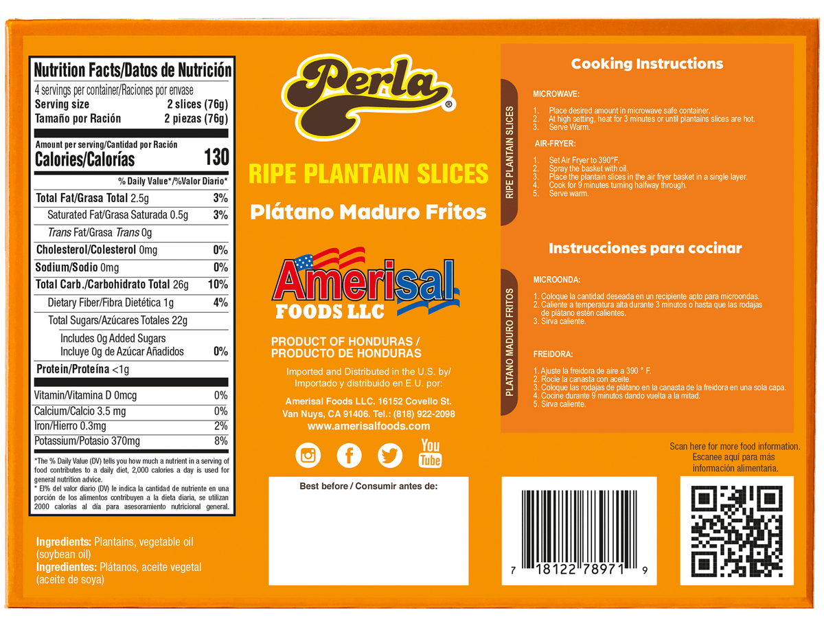 Perla Ripe Plantain Slices (Plantano Maduro Fritos) 11oz