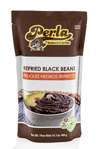 Perla Frijoles Negros Refritos Salvadoreño  (Refried Black Beans) Single Pouch, 14 oz