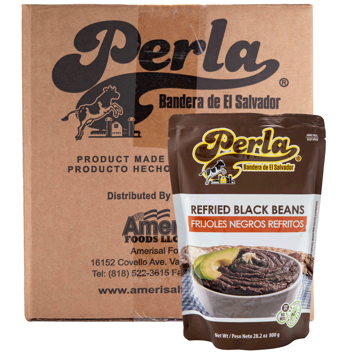 Perla Salvadoran Refried Black Beans Case of 12 (28 oz each)